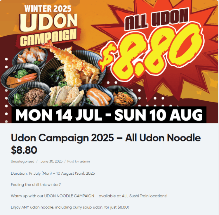 Sushi Train: All Udon Noodles $8.80