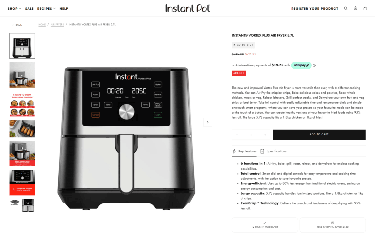 Instant Pot: Instant Vortex Plus Air Fryer 5.7L – was $249, now $79