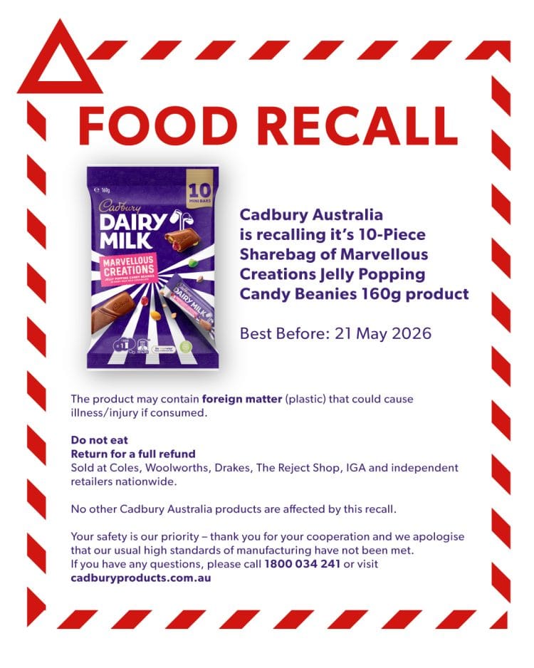 Cadbury recall 10pc sharebag of Marvellous Creations