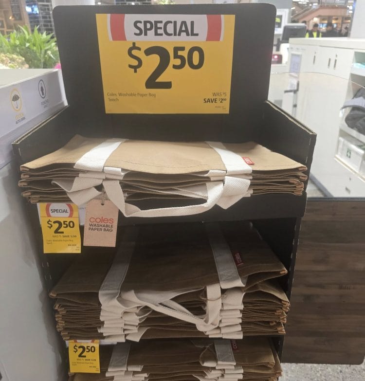 Coles: Washable paper bag $2.50 (was $15)