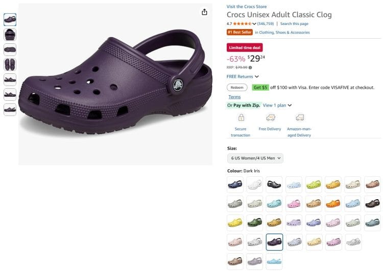 Amazon: Classic Clog 63% off ($29.24)