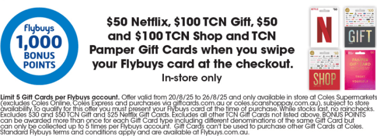 Coles: 1000 Flybuy Points on $50 Netflix Giftcard