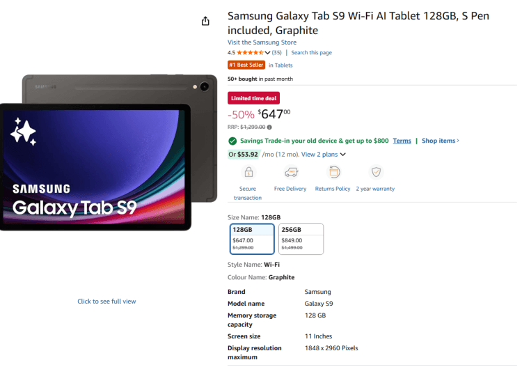 Amazon: 50% off the Samsung Galaxy Tab S9 128gb – $647