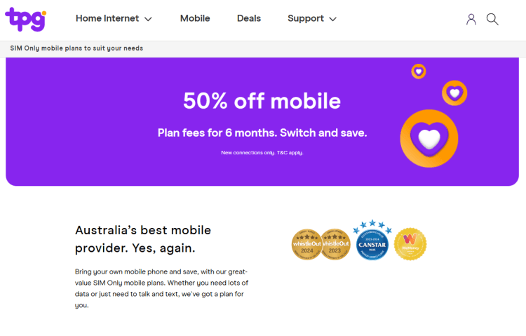 TPG: 50% off mobile plan fees for 6 months