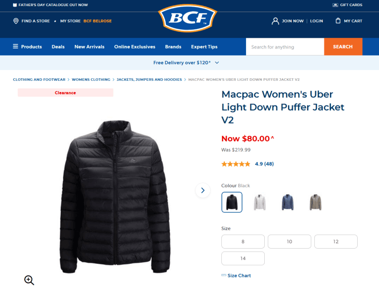 BCF: Macpac Wome’s Uber Light Down V2 clearance, $80