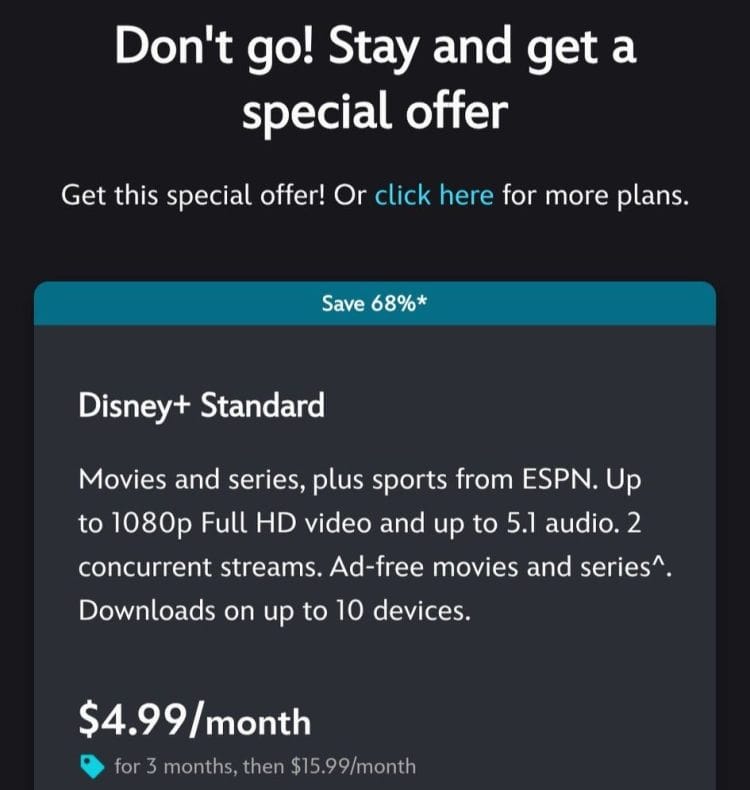 Disney+: promotional price when cancelling $4.99