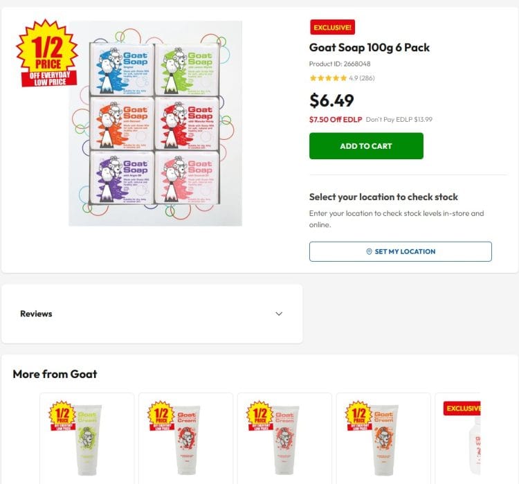 Chemist Warehouse: Goat Soap 100g 6 pack $6.49