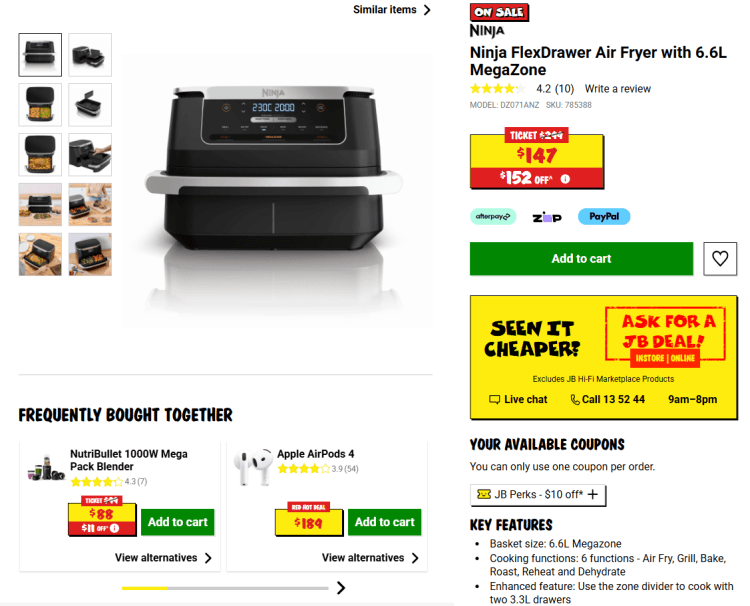 JB Hi-Fi: Ninja FlexDrawer Air Fryer 6.6L