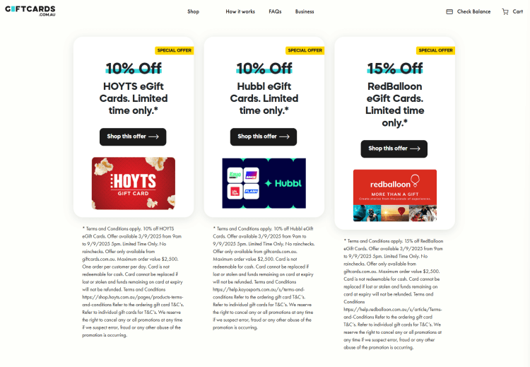 GiftCards.com.au: up to 15% off select gift cards