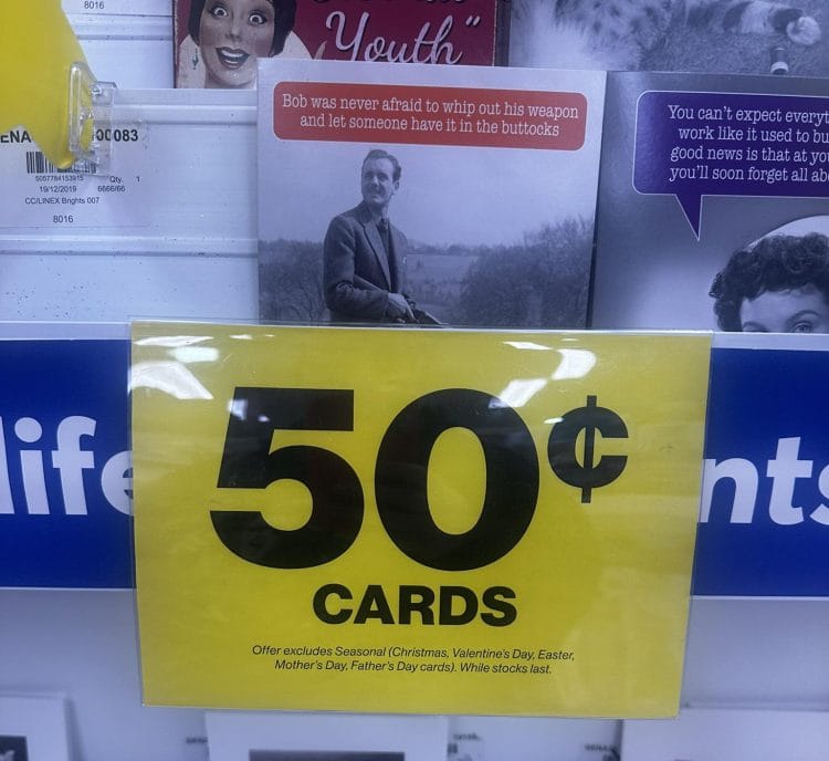 The Reject Shop: Cards 50c
