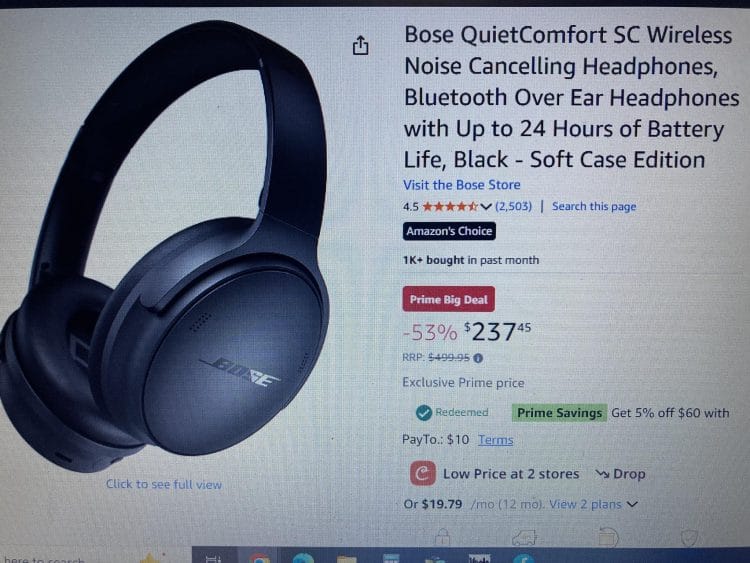 Amazon: Bose QuietComfort SC Wireless Headphones 53% off RRP
