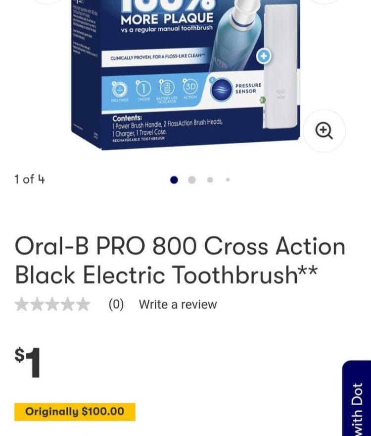 Big W: Oral-B Pro 800 Cross Action Electric Toothbrush $1