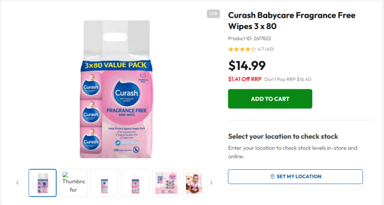 Chemist Warehouse: Curash Babycare Wipes 3 x 80 – $6.20 (with Price Match)