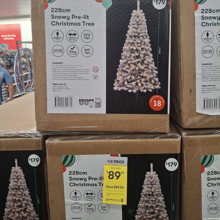 Big W: 228cm Snowy Christmas Tree half price – $89.50