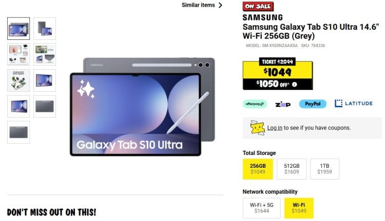 JB Hi-Fi: Samsung Galaxy Tab S10 Ultra 256GB W-Fi $1049