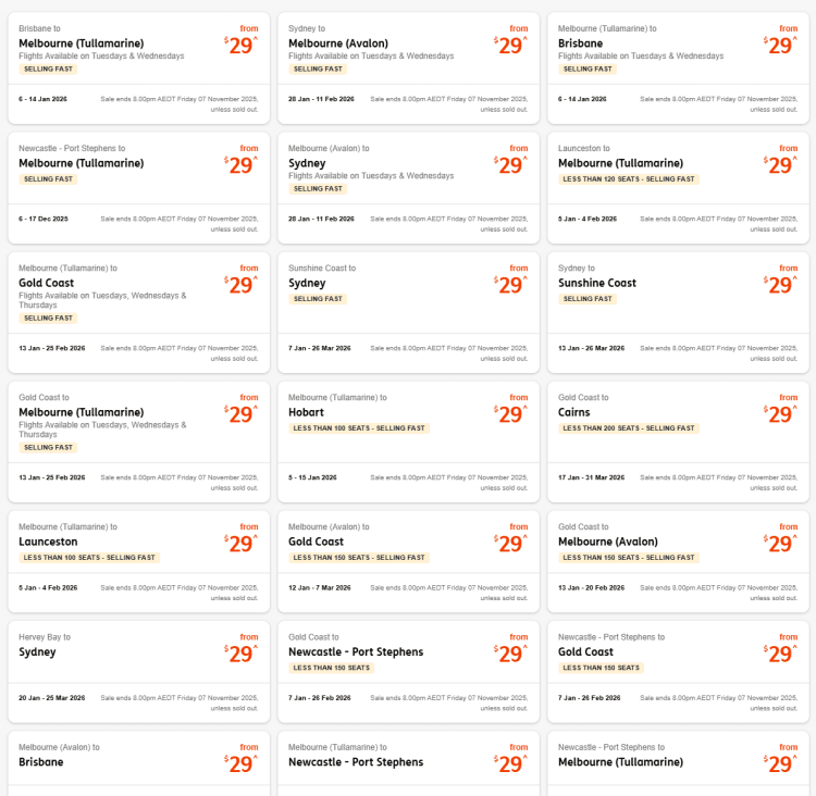 Jetstar $29 Flights