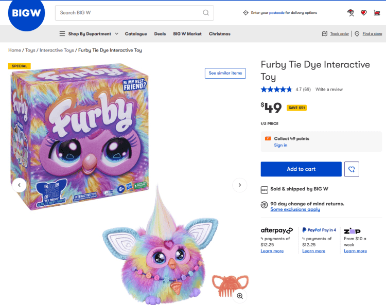 Big W: Furby Tie Die Interactive Toy – was $100, now $49