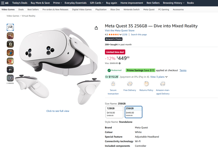 Amazon: Meta quest 3S 256GB 12% off – now $449