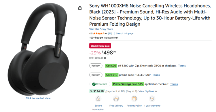 Amazon: Sony WH1000XM6 headphones $498