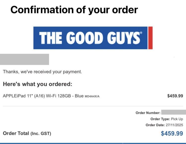 The Good Guys: Apple iPad 11 A16 $459.99