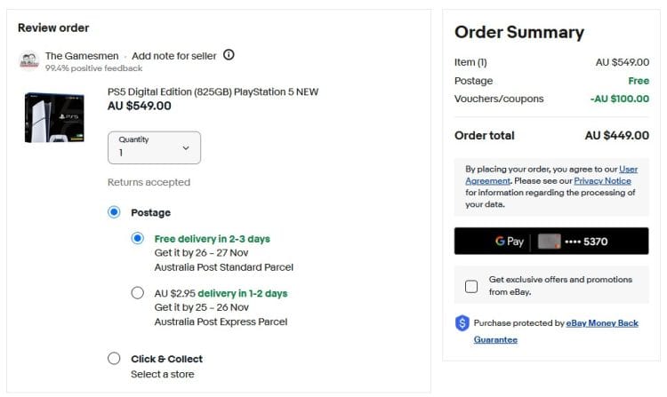 eBay (The Gamesmen): PS5 Digital Edition $449