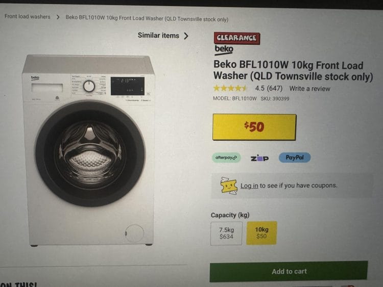 JB Hi-Fi: pricing error lol – Beko BFL1010W for $50