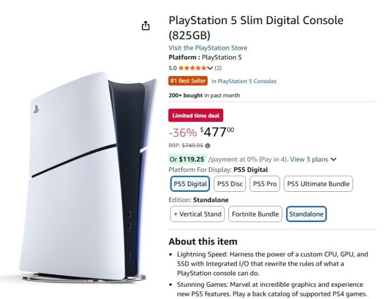 Amazon: PlayStation 5 Slim Digital Console $477