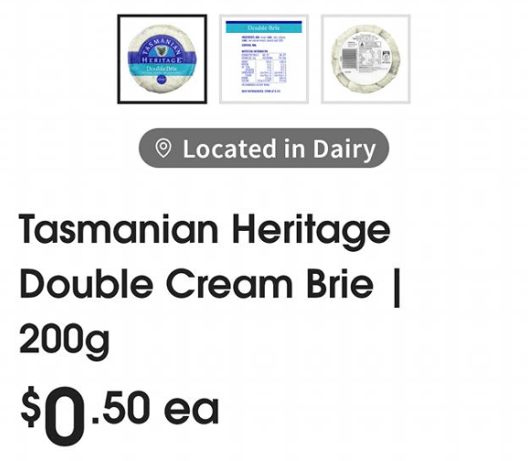 Coles: Tasmanian Heritage Double Cream Brie 200g $0.50