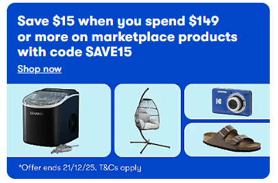Big W: coupon save $15 when you spend $149 or more