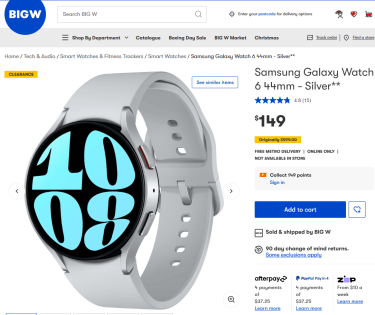 Big W: Samsung Galaxy Watch 6 44m – Silver $149