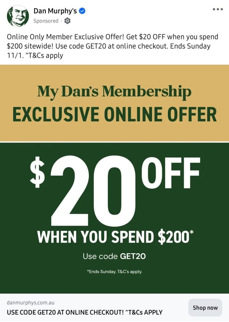Dan Murphy’s: $20 off when you spend $200 coupon