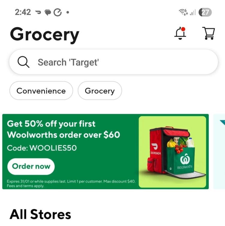 Doordash: spend over $60 to get 50% off first order with coupon