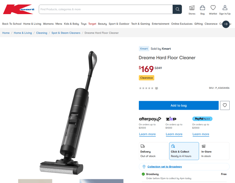 Kmart: Dreame Hard Floor Cleaner was $249, now $169