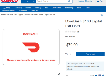 Costco: DoorDash $100 gift card for $79.99
