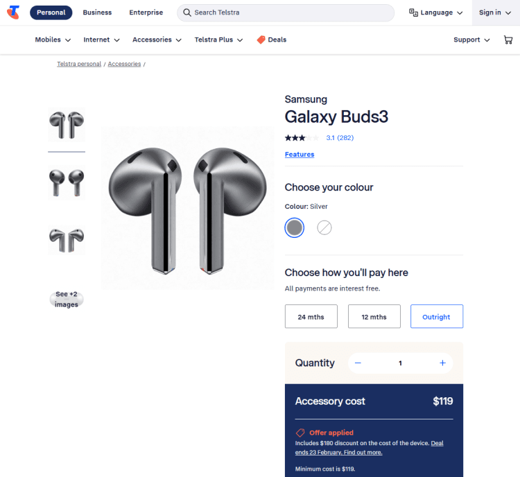 Telstra Galaxy Buds3 $119