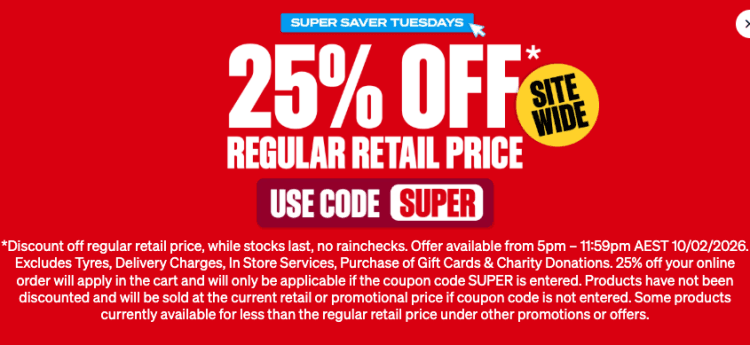 Supercheap Auto: super saver tuesdays coupon code (10 February 2026)