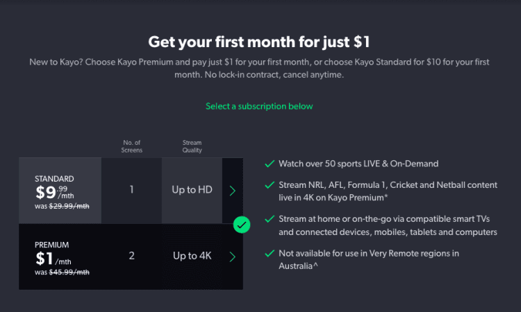 Kayo Premium for $1