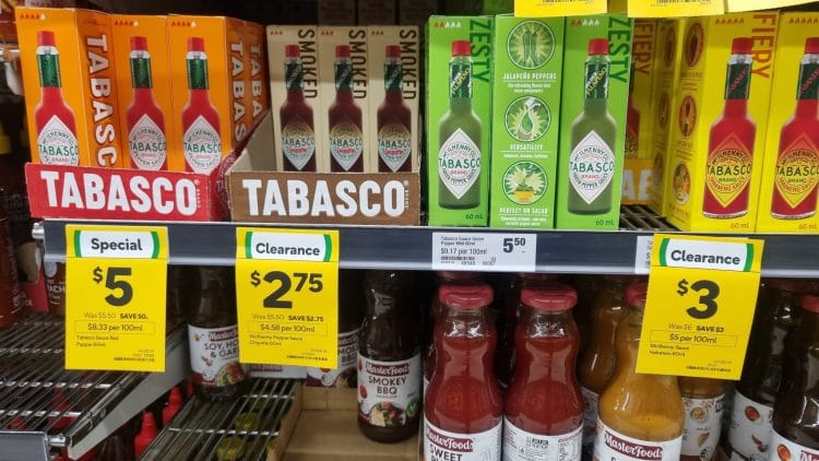 Tabasco Woolworths Clearance