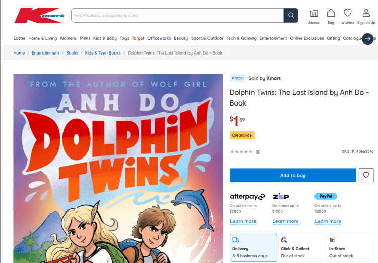 Kmart: Dolphin Twins by Anh Do – was $9, now $1
