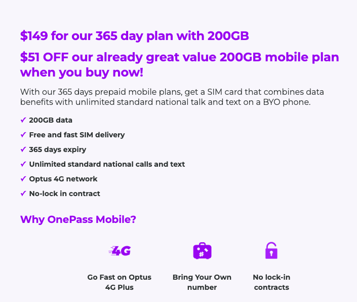 OnePass Mobile $149 365 Day Plan