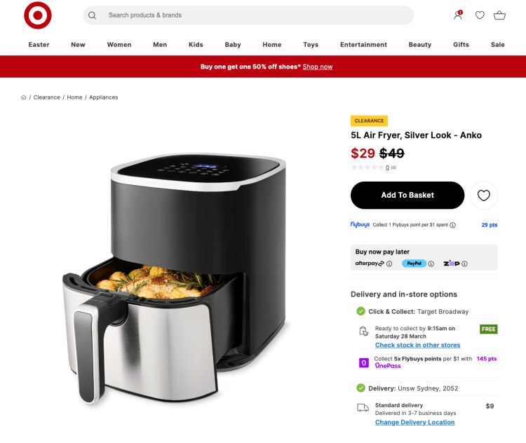 Anko 5L Air Fryer $29