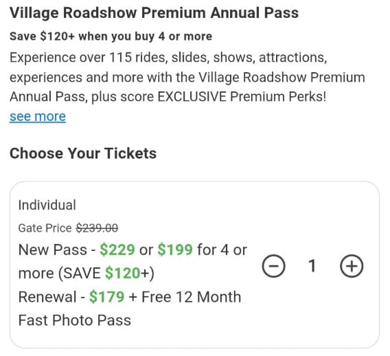 Village Roadshow Premium Annual Pass discount