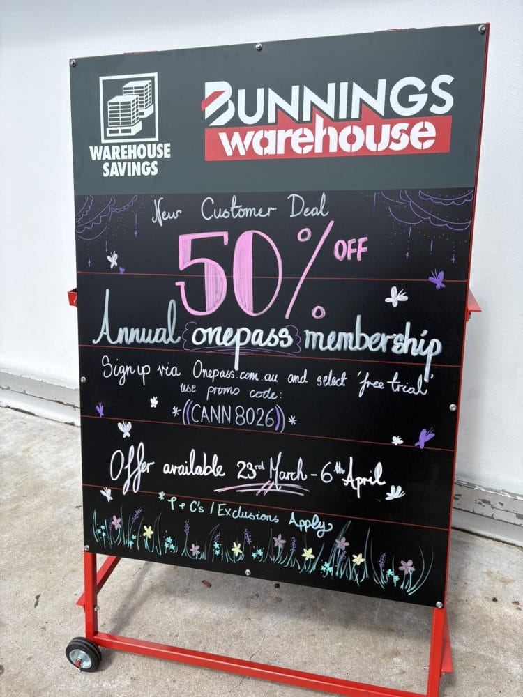 Bunnings (Cannon Hill): 50% off onepass membership
