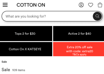 Cotton On coupon code 20% off