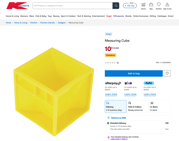 Kmart 10c Measuring Cube