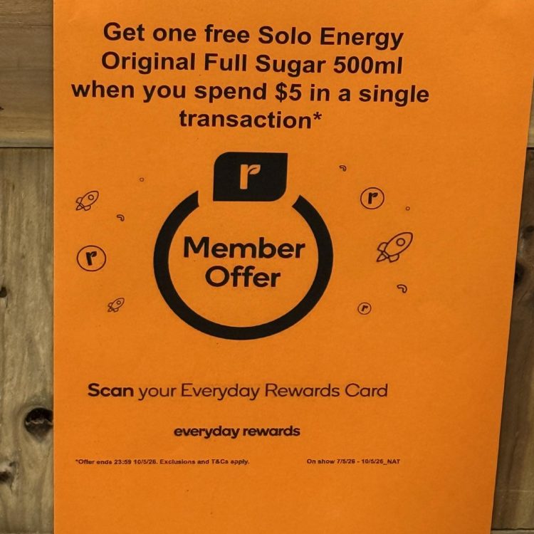 Woolworths (Tuggerah): get one free Solo Energy when you spend $5