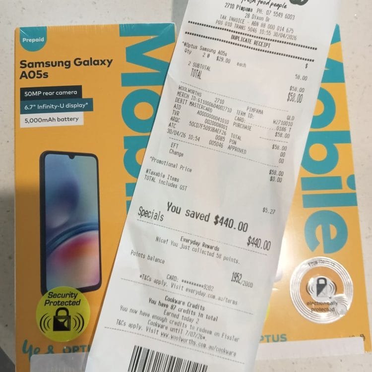 Woolworths (Pimpama): $29 Samsung Galaxy A05s