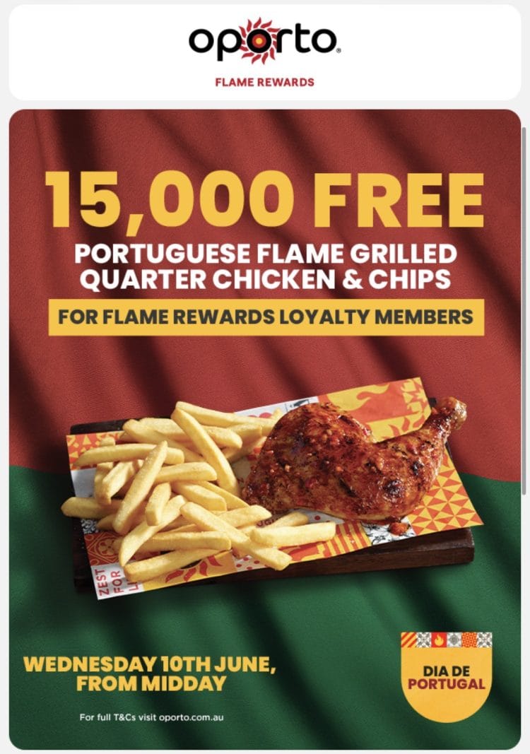 Oporto: 15,000 Free Quarter Chicken & Chips