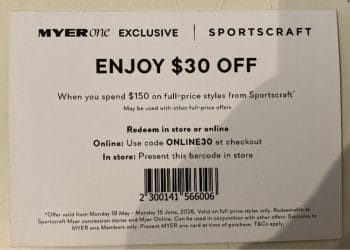 Myer Sportscraft coupon
