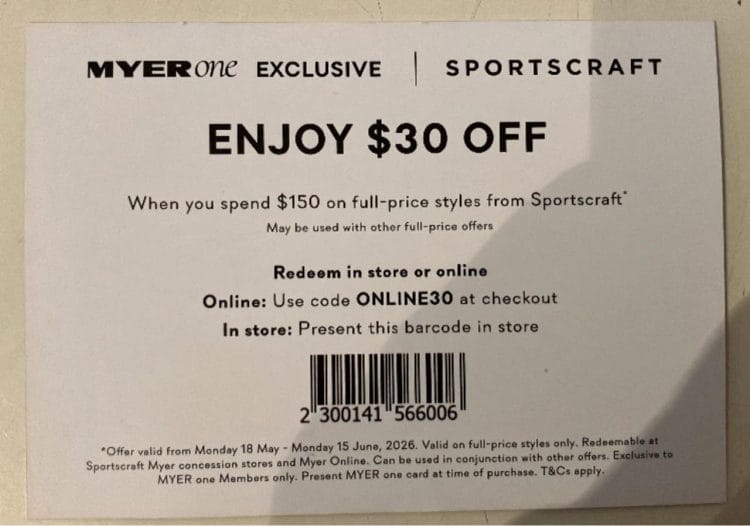 Myer Sportscraft coupon